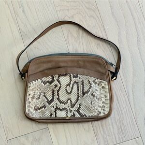 Bettina Snake Print and Brown Leather Shoulder Bag